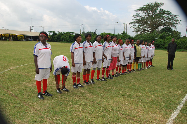 Female White team line up for the  for IITA Sportsfest 2011 kick off