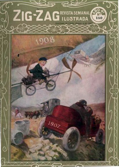 el automovil es de 1907, las naves aereas seran de 1908 y 1909 en la Revista Zig Zag de 1908,