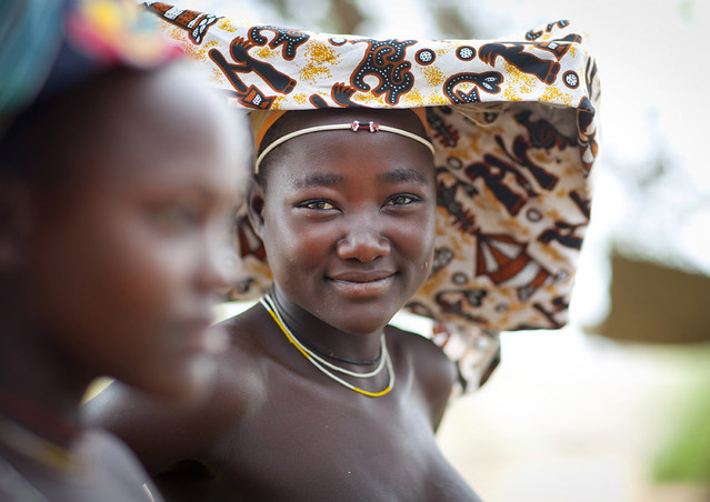 Mucubal Girls With Ompota Headdress, Virie Area, Angola