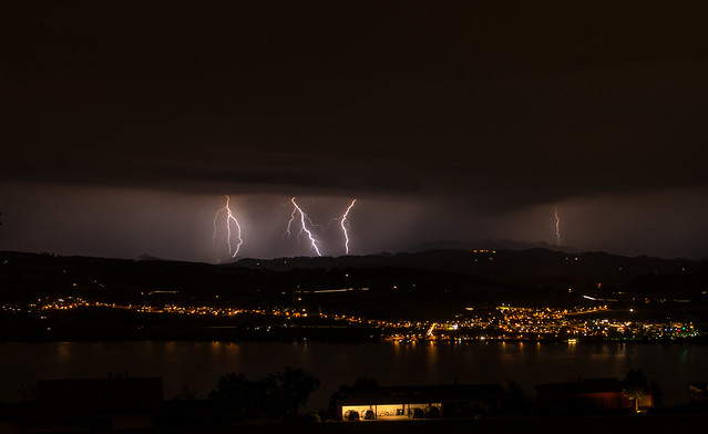 lightning nearby Sempacher lake Switzerland