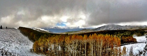 autumn panorama snow mountains tree