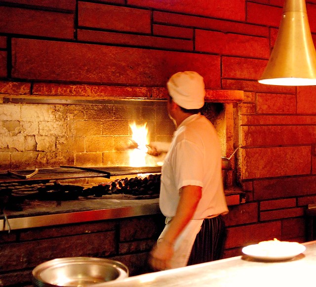Turning the Steak in the Hearth, The Flame Steakhouse (1958), Rt. 66, Countryside, IL., 2011