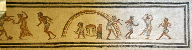 Dansarines i músics, mosaic del s. III d.C. trobat a l'Aventí, Musei Vaticani, Roma