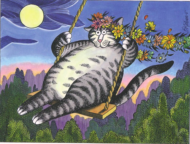 Kliban Cat on Swing at Moonlight