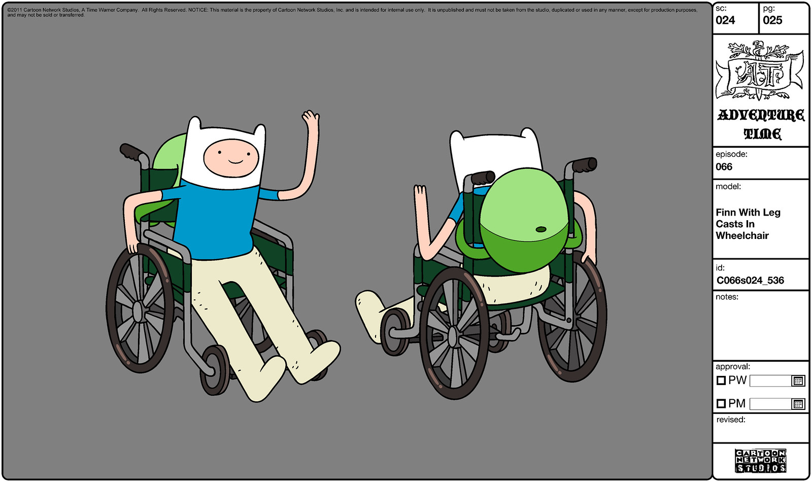 Finn with Leg Casts in Wheelchair, From the Adventure Time …