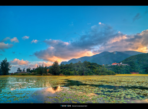sunset mountains reflection vietnam hdr condao