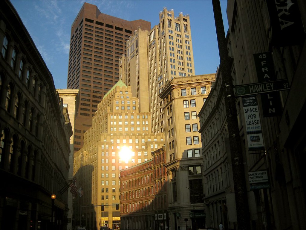boston downtown crossing buildings sunlight