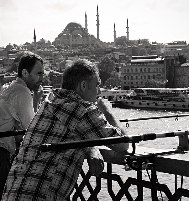 Fishermen on Galata Bridge, Istanbul (black&white)