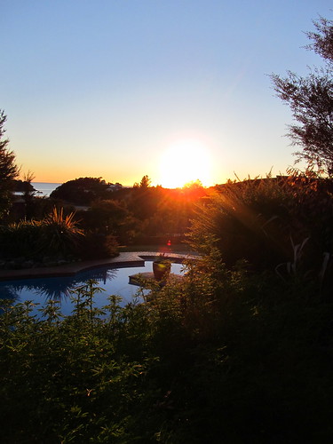 newzealand sky orange water sunrise dawn bush swimmingpool sunsray martinfarmroad kimiorahealthspa