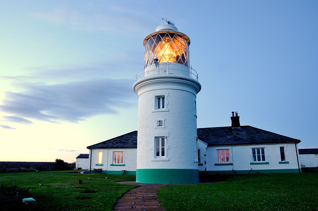 St Bees Head lighthouse in the twilight, Cumbria, England