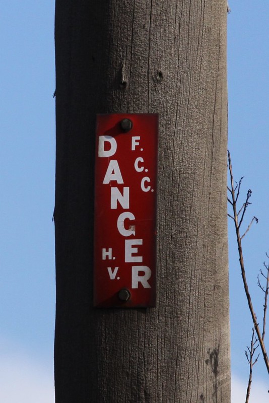 Warning sign on a Footscray power pole - "DANGER: F.C.C. H.V"