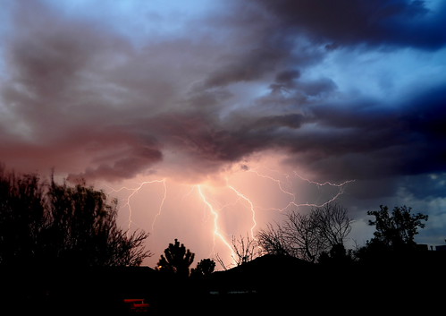 Storm by bobthemtnbiker, Lots of lightning and thunder rolling through Albuquerque this evening.  Not much rain in my neighbo