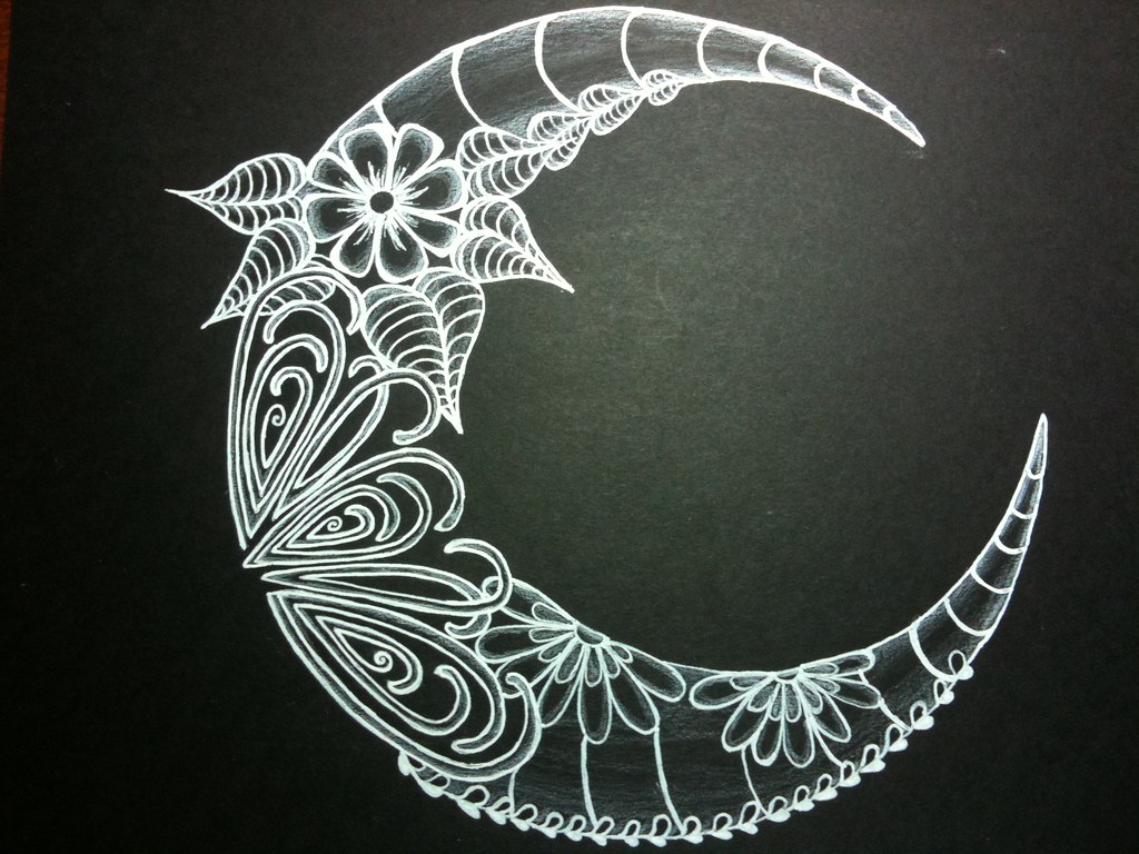 ZB2 Moon, Second attempt of white gel pen on black paper wi…