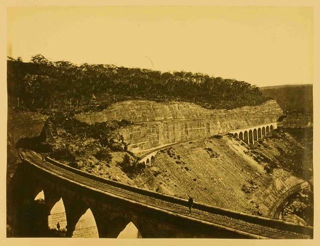 Lithgow Zig Zag Railway embankments and stone viaducts, c1870