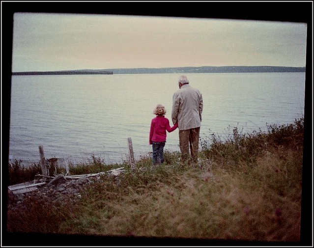 Uncle and niece (grandniece, really) watching the bay get dark