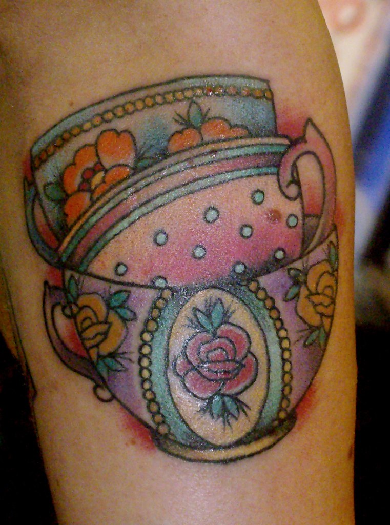 stacked tea cups tattoo