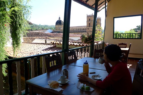 View to Cathedral from Hotel Corata - Barichara, Colombia by John Meckley, Breakfast.morning coffee breakfast hotel colombia view tea drink cabrera barichara guanes corata