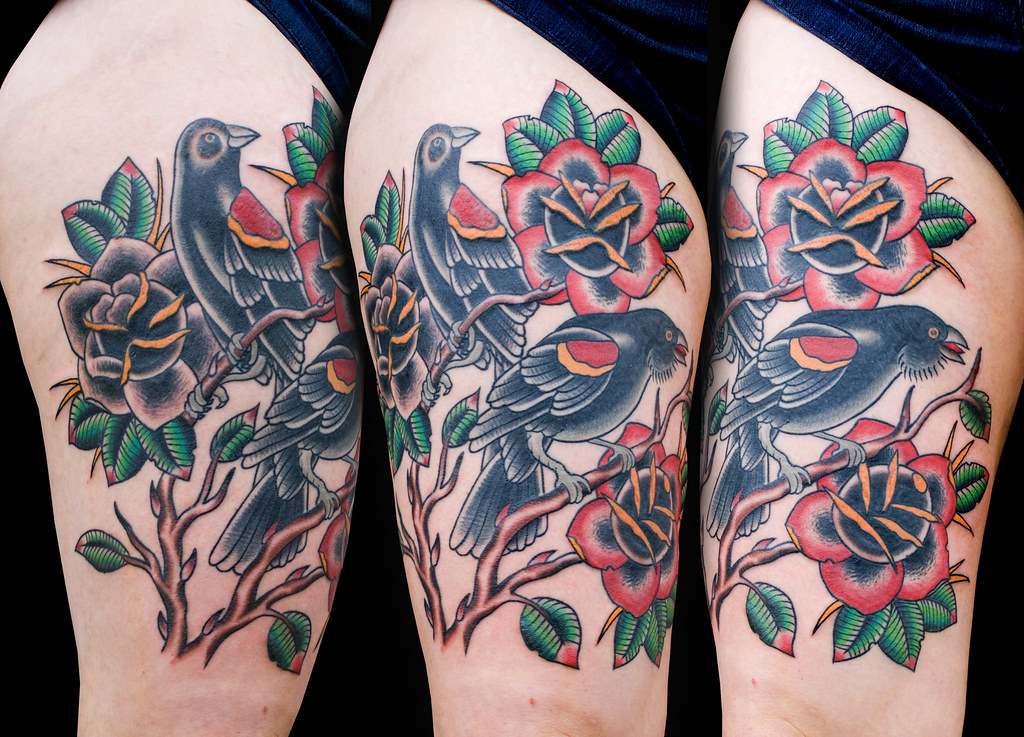 Redwinged blackbird roses tattoo web | Tattoo by Myke Chambe… | Flickr