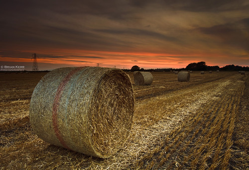 sunset sky field clouds canon landscape gretna cumbria rolls hay haybale fieldofdreams eos5dmkii briankerrphotography