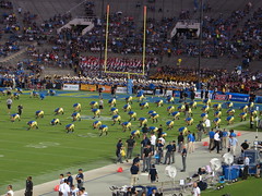 UCLA Players Warming Up at Rose Bowl Prior to BYU-UCLA Game, Pasadena, California