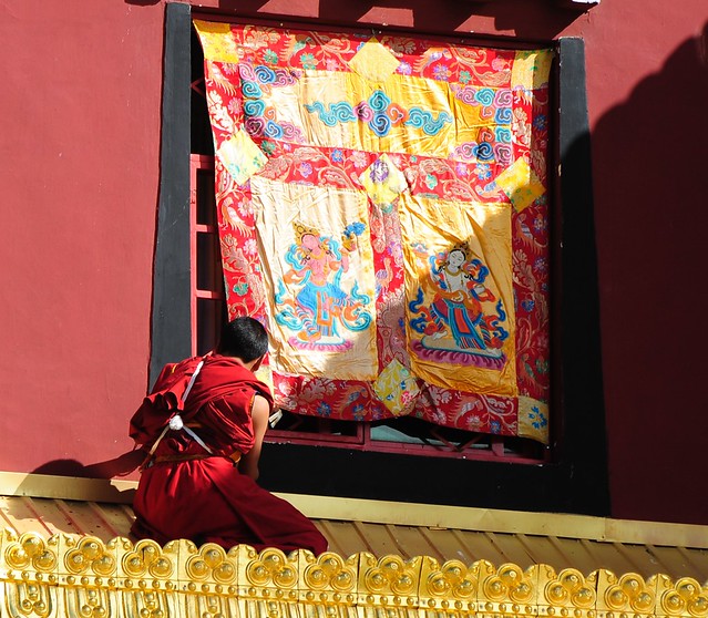Avalokiteshvara window banner is mounted, Tibet
