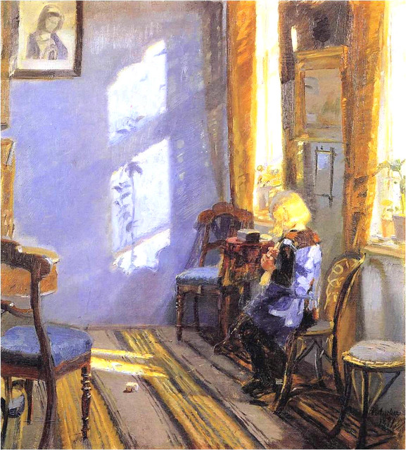 Ancher, Anna   - (Danish, 1859-1935)  - Sunlight in the Blue Room  - 1891