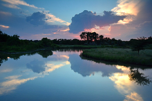 blue sunset water reflections pond kansas wichita chisholmcreekpark