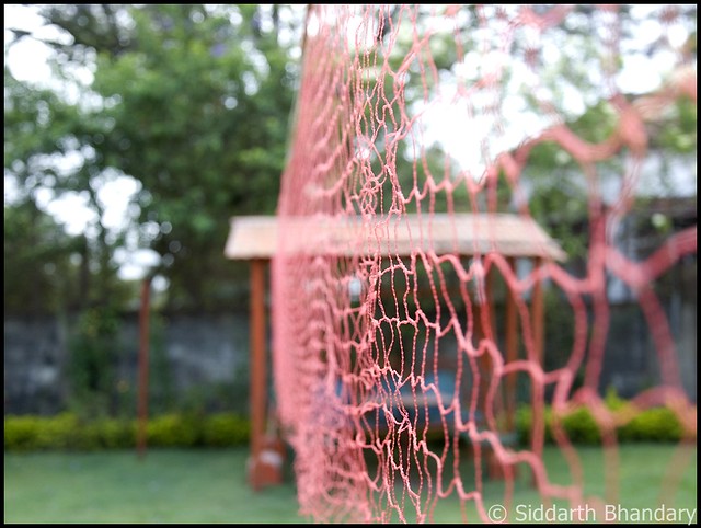 Badminton net in the garden
