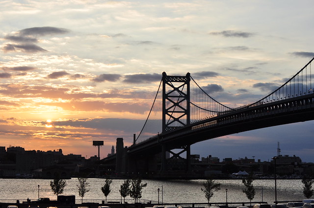 The Ben Franklin Bridge and Philadelphia at Sunset