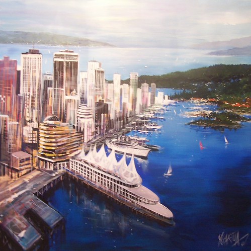 Harbour with a cruise ship and city towers