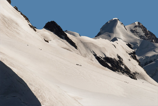Climbing up to Breithorn.Under the twins mountains:  Castor & Pollux.  A View from Klein Matterhorn. No. 2.
