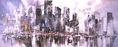 Purple and black abstract skyline