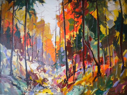 Tall trees in bright orange and yellow