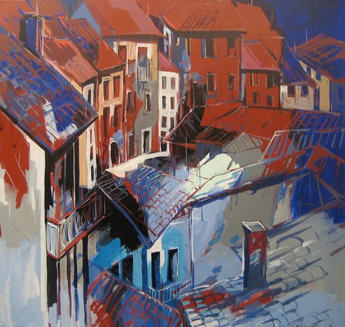 Red-roofed buildings viewed from above