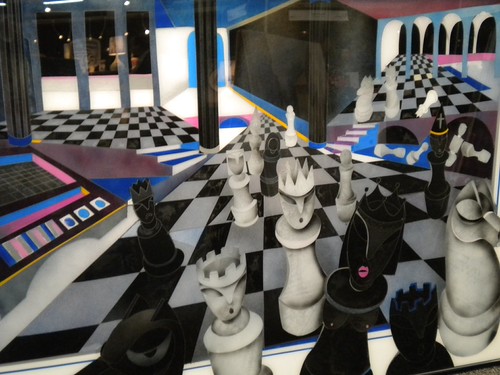 Large chess pieces across a perspective board