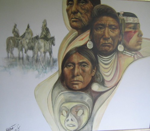 Group of portraits with riders in the distance