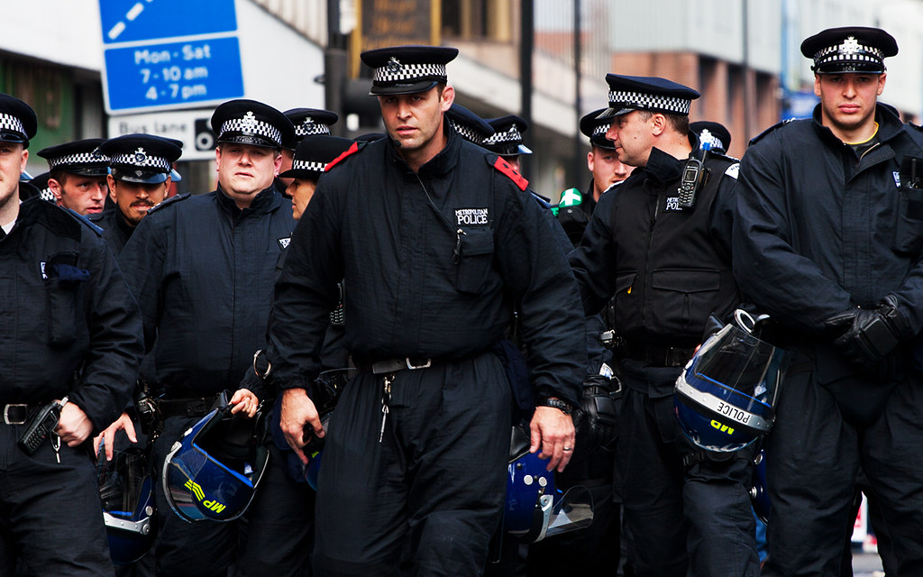 Police lines at Anti-EDL Protests, London, September 2011