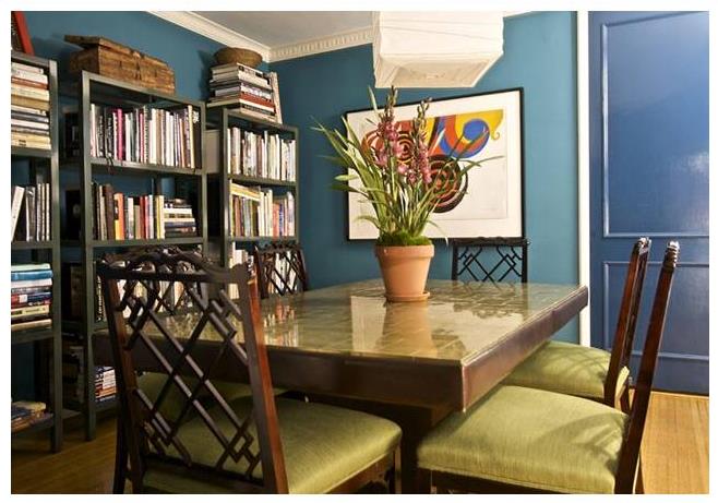 Two blues make a right: Blue dining room/library