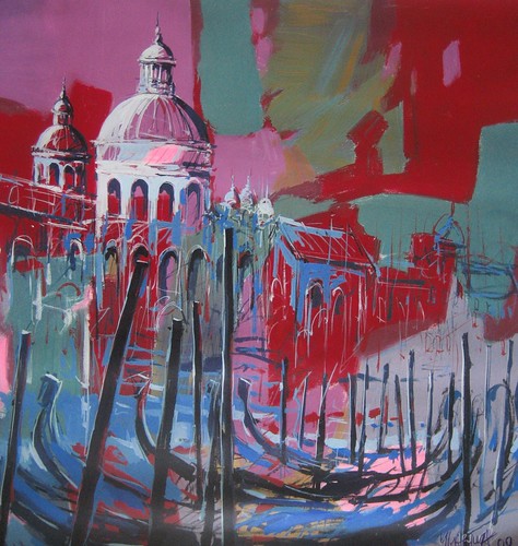 White dome above red and blue waterfront marks