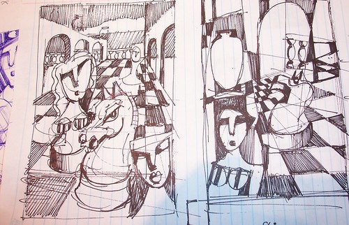 Two black and white chess composition sketches