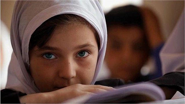 Afghan girl in a school in Kabul, Afghanistan