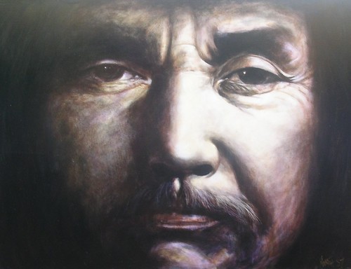 Close-up face in black, white and brown