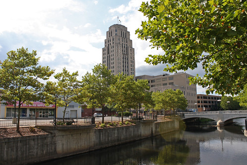 Downtown Battle Creek, park tower creek skyscraper buildings stream downtown michigan battlecreek