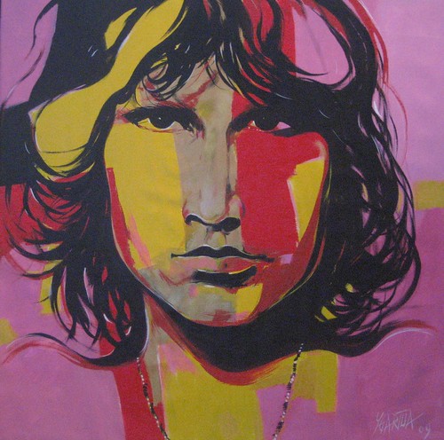 Angular long-haired portrait in pink and yellow