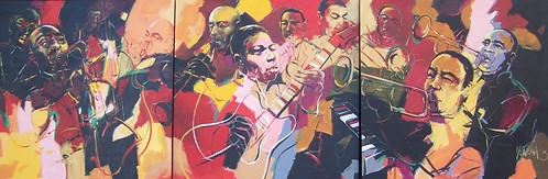 Wide composition of jazz musicians and instruments