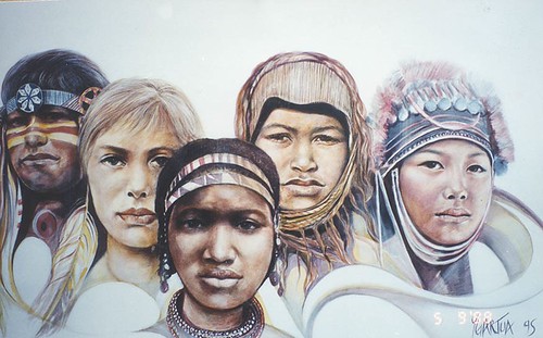 Group of faces with varied head coverings
