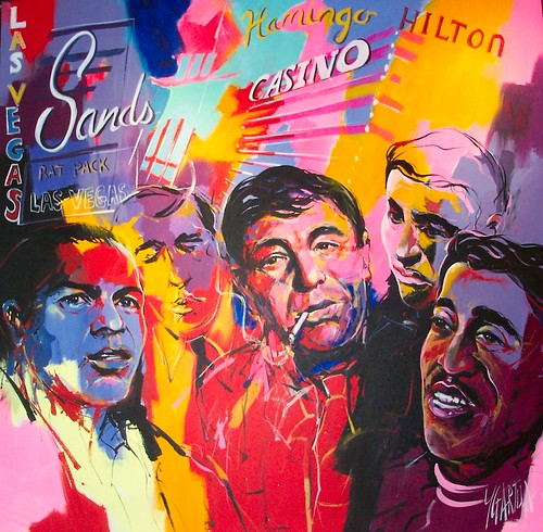 Layered musician portraits on bright poster-like colours