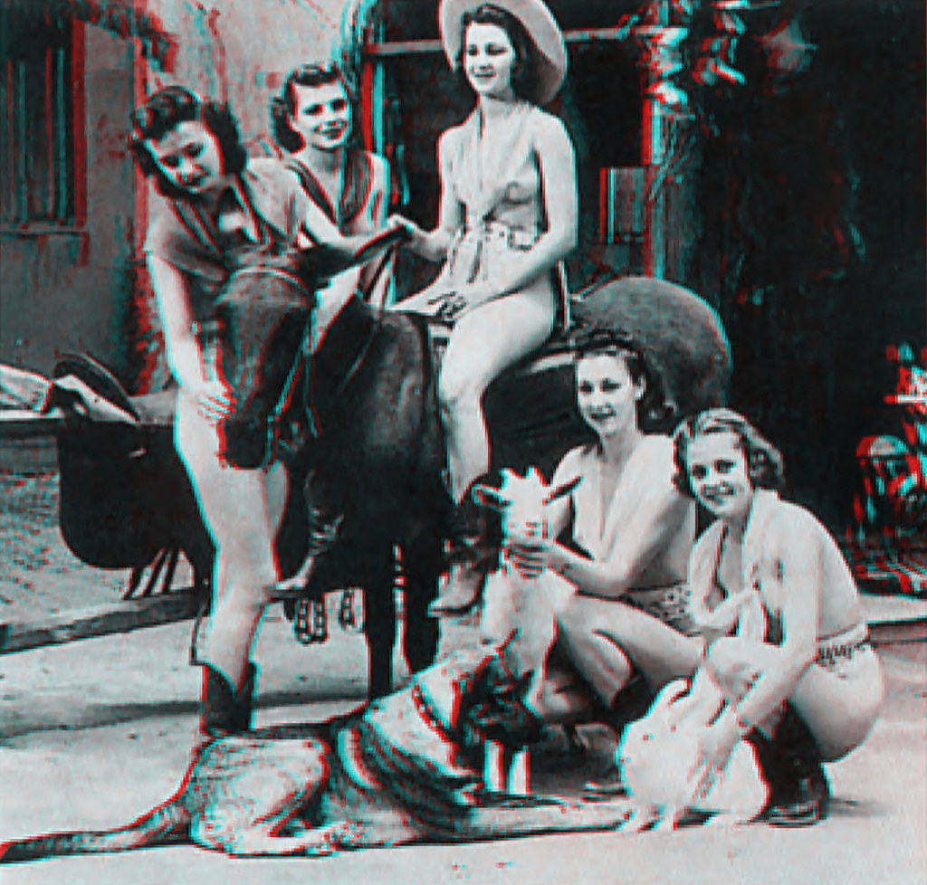 ranch, girls, girl, vintage, nude, golden, 3d, gate, anaglyph, retro, sally, stereo, ...