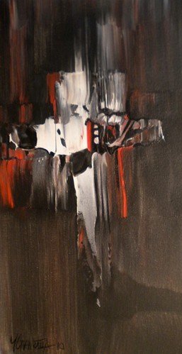 Small white and red vertical cluster on dark brown
