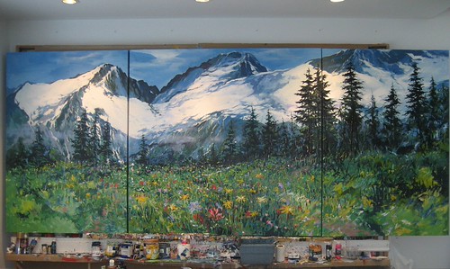 Large mountain landscape displayed in the studio